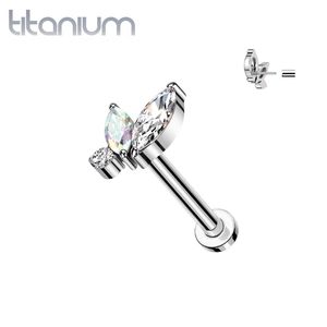 Invictus titanium marquise cluster end, implant grade, CZ and AB gems, worn once